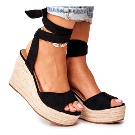 FRID Sandali da donna su espadrillas con zeppa Black Ollie nero