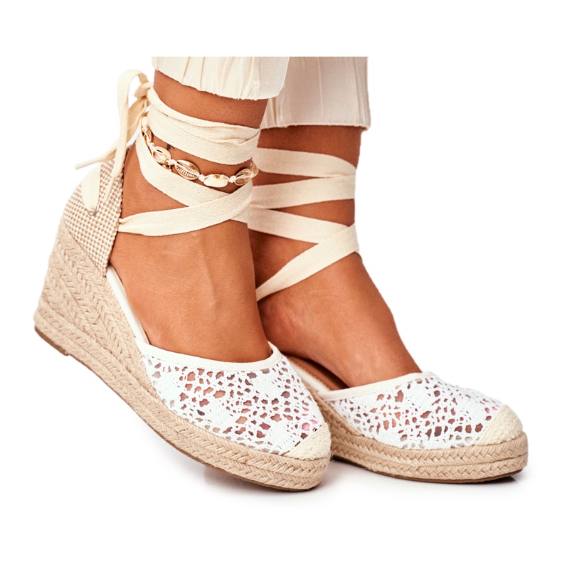 FRID Sandali da donna su espadrillas con zeppa in pizzo Vieno bianca