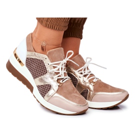 Scarpe Sportive Donna Sneakers Pelle Nicole Beige 2562 Daina