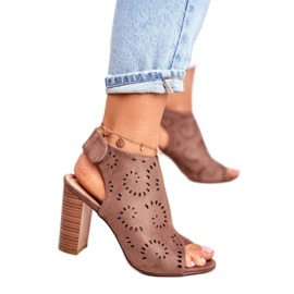 EVE Sandali da donna con tacco traforato Velcro Khaki Rules cachi