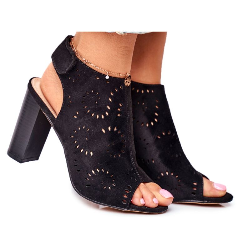 EVE Sandali da donna con tacco traforato Velcro Black Rules nero