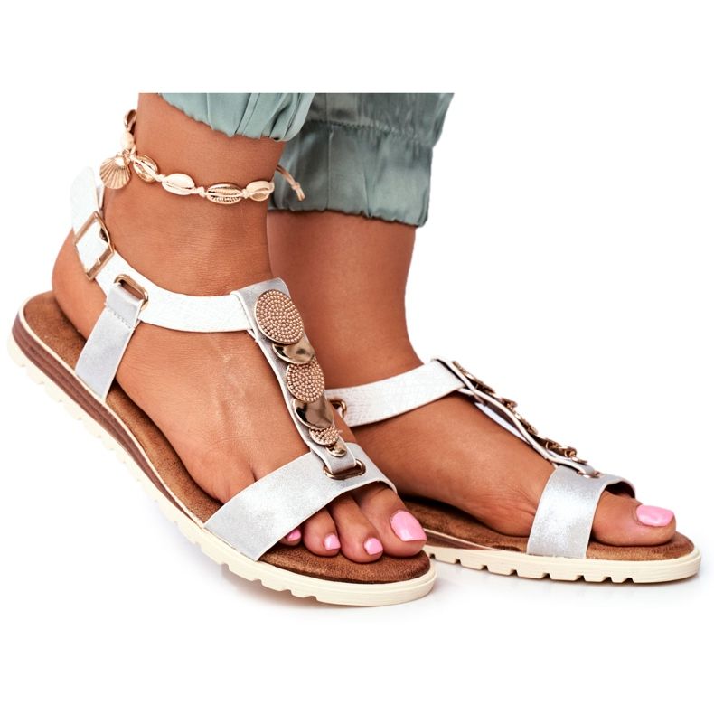 EVE Sandali piatti da donna argento con decorazioni Milton grigio