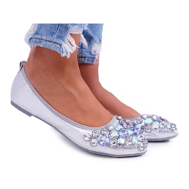 PS1 Ballerine da donna con pietre di cristallo argento grigio