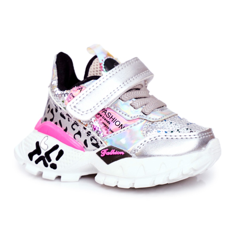 FRROCK Scarpe Sportive Bambini Con Velcro Argento Be Happy grigio