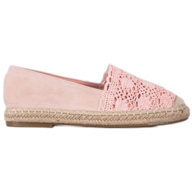 Small Swan Espadrillas In Pelle Scamosciata Con Pizzo rosa