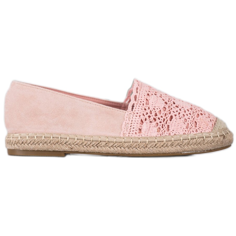 Small Swan Espadrillas In Pelle Scamosciata Con Pizzo rosa