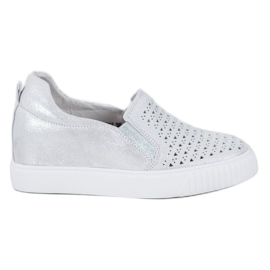 Filippo Slip in pelle con zeppa grigio