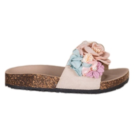 VINCEZA ciabatte con fiori marrone