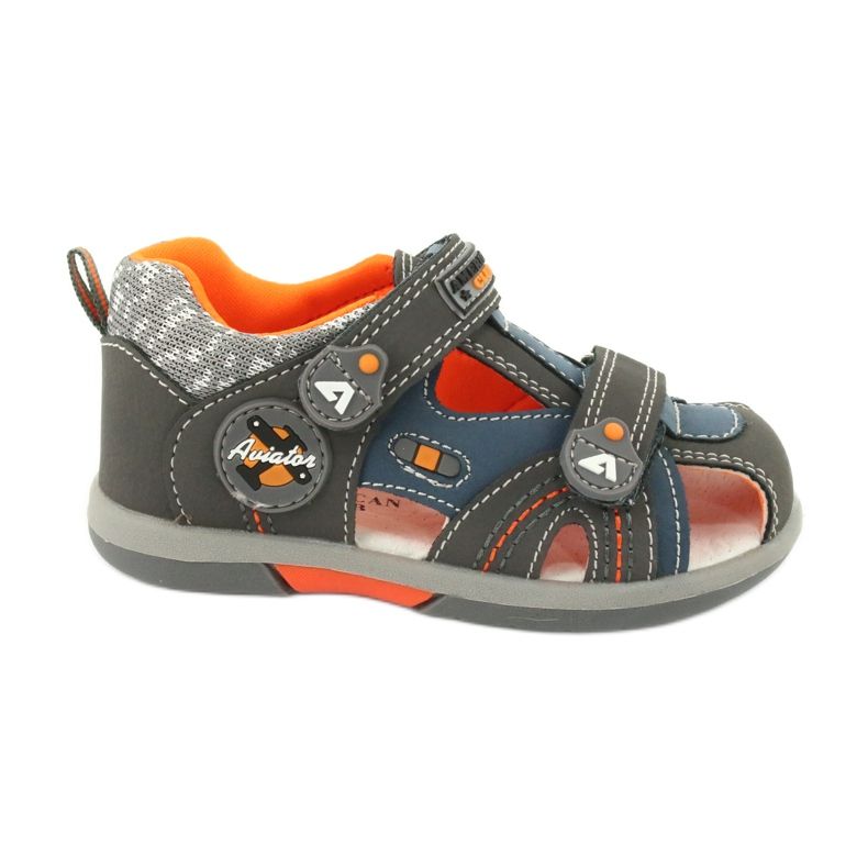 Sandali da bambino con velcro American Club DR09 / 20 blu arancia grigio