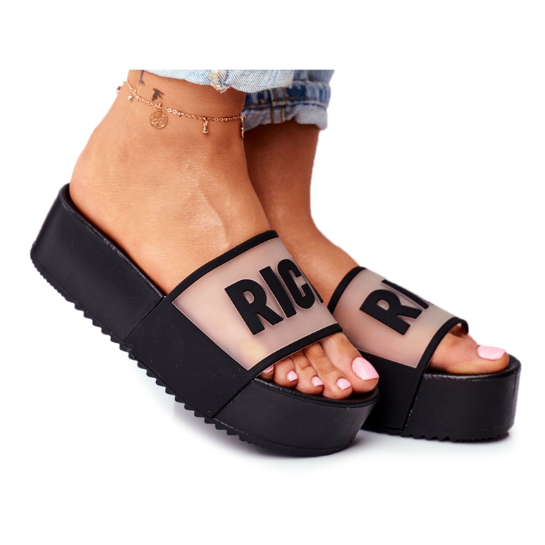 SEA Pantofole nere ricche da donna sulla piattaforma nero