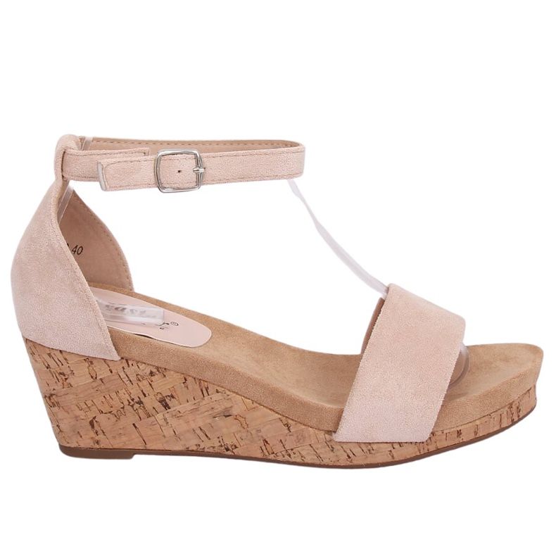 Sandali su una zeppa di sughero beige LL-228P Beige