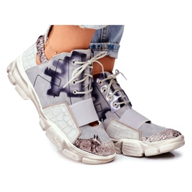 Sneakers da donna in pelle Maciejka 04423-13 grigio