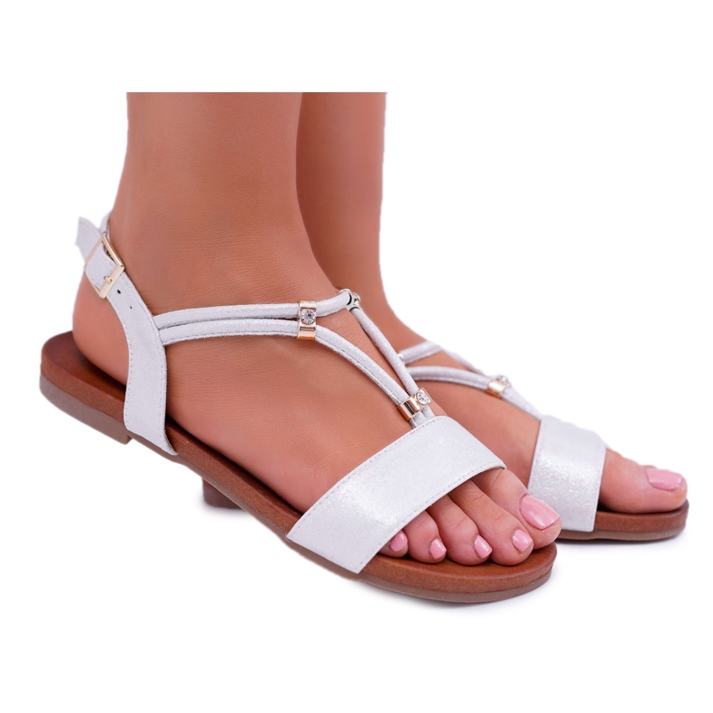 S.Barski Sandali Bassi Da Donna Con Cinturini E Cubic Zirconia Argento Madeline grigio