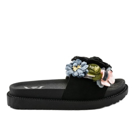 PT-109 pantofole nere con fiori nero