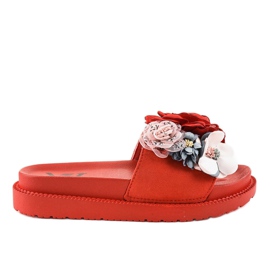 Pantofole rosse con fiori PT-109 rosso