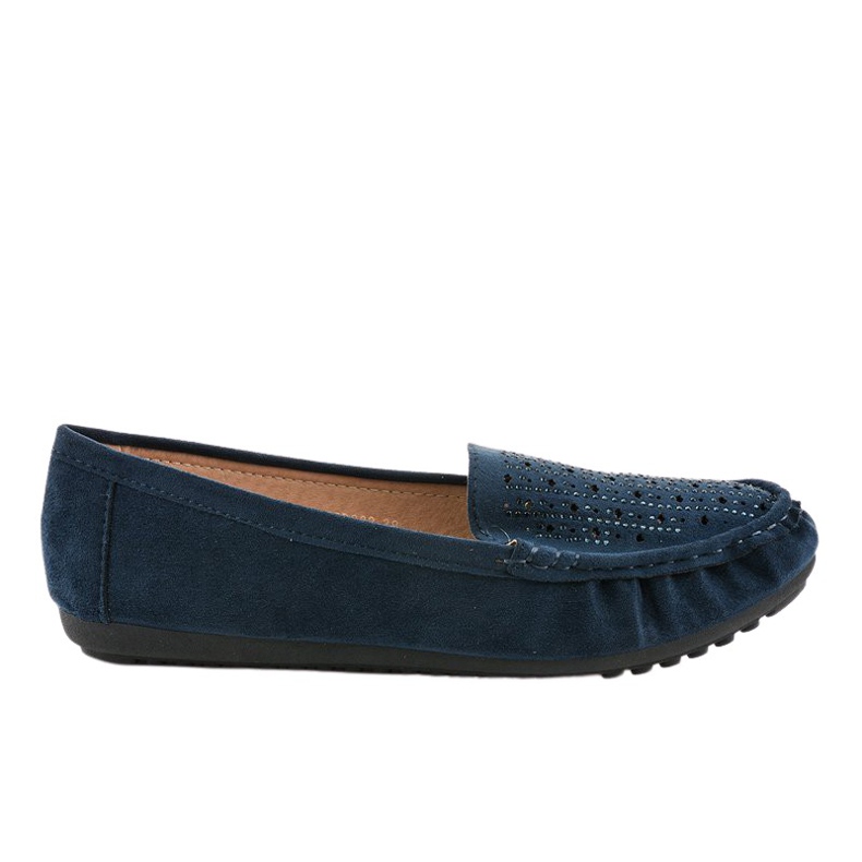Mocassini blu navy traforati con paillettes YSD823Y