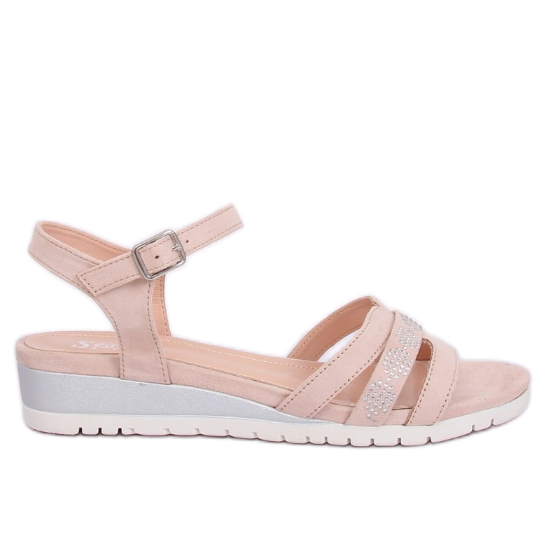 Sandali su una zeppa bassa beige e rosa NS113P Nude