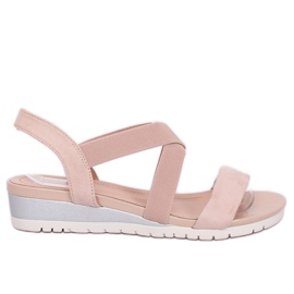 Sandali su una zeppa bassa beige e rosa NS116P Nude