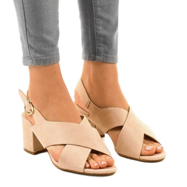 Sandali beige con tacco alto A305 in camoscio