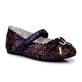 S.Barski Ballerine nere traforate per bambini con velcro Barski Remtro nero