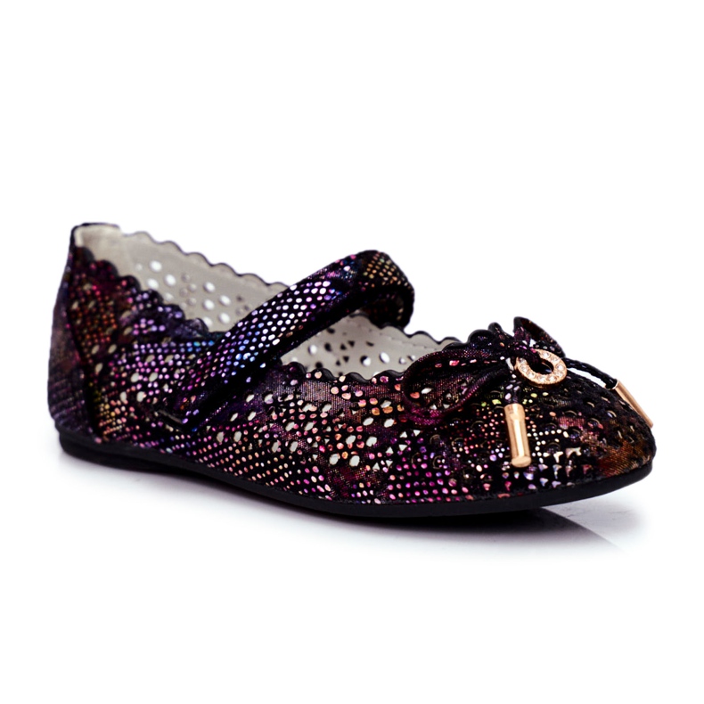 S.Barski Ballerine nere traforate per bambini con velcro Barski Remtro nero