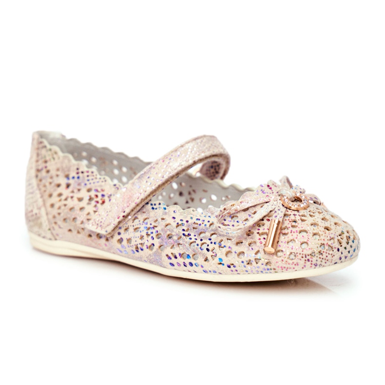 S.Barski Ballerine per bambini beige traforate con velcro Barski Remtro