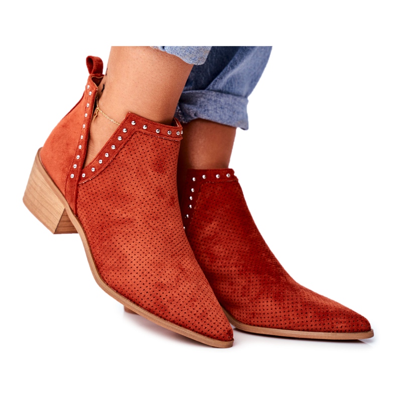 FB1 Stivali Donna Con Tacco Camoscio Traforato Arancio Margate arancia