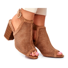 FB1 Stivali traforati da donna Peep Toe Camel Paradise marrone