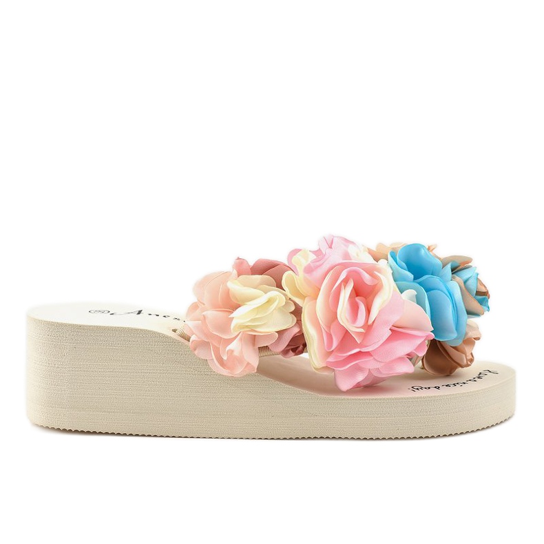 Zeppa beige con fiori N-31 multicolore