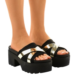 Pantofole nere con tacco alto CL-3A309-42 nero giallo
