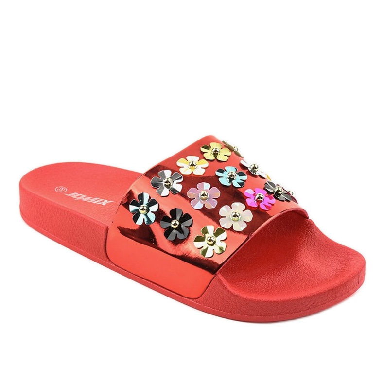Infradito rosse con fiori D7659-4 rosso