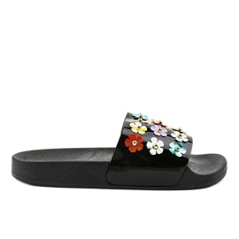 Pantofole nere con fiori D7659-1 nero