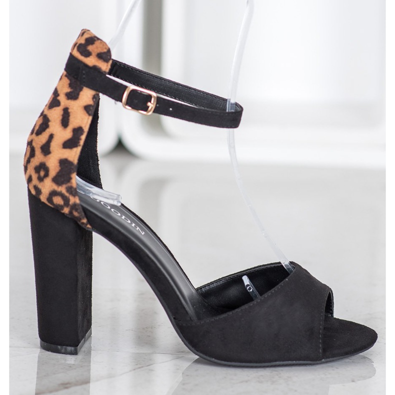 Goodin Sandali in pelle scamosciata con stampa leopardata nero