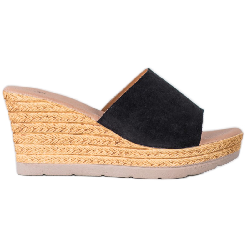SHELOVET Sandali con zeppa in pelle scamosciata nero