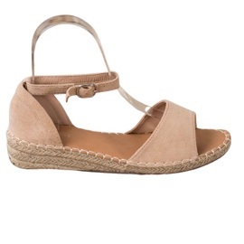 SHELOVET Sandali con espadrillas in pelle scamosciata marrone