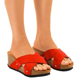 Sandali rossi con zeppa Pantofole GU53 rosso
