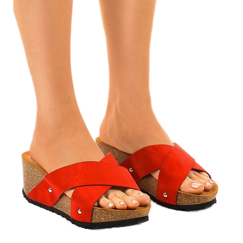 Sandali rossi con zeppa Pantofole GU53 rosso