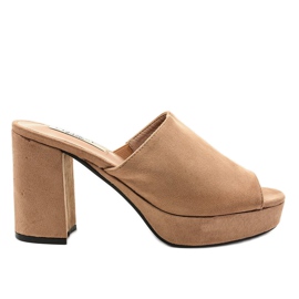 Ciabatte con tacco in camoscio kaki 9R17 beige