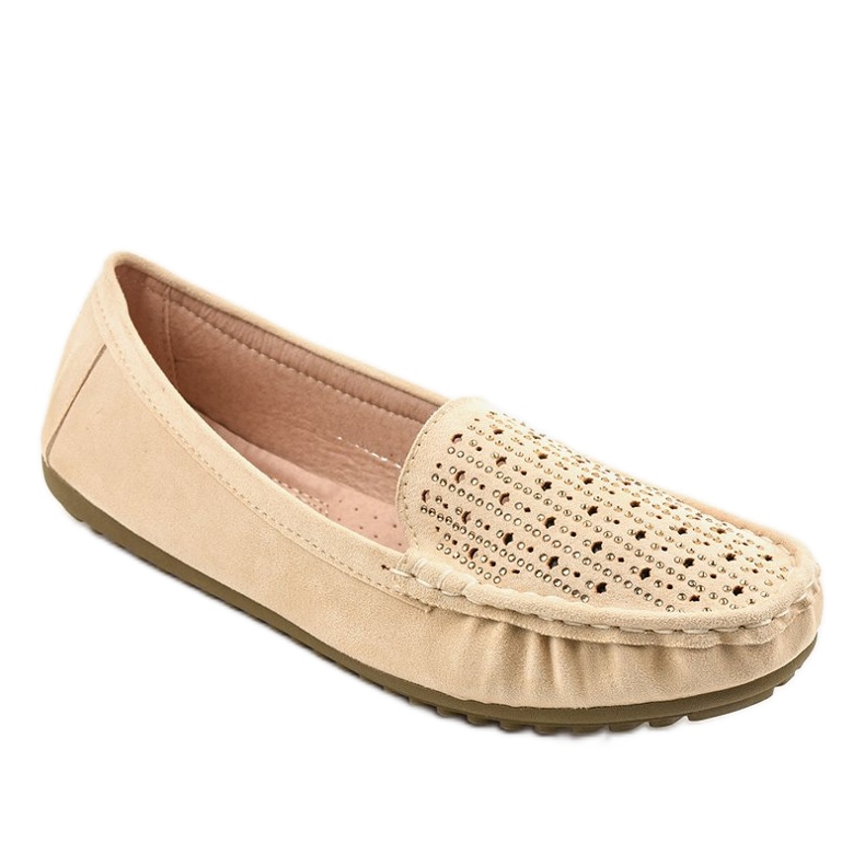 Mocassini beige traforati con paillettes YSD823Y