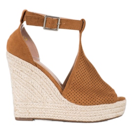 SHELOVET Sandali con zeppa traforati marrone