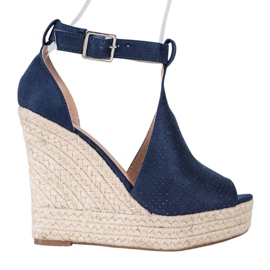 SHELOVET Sandali con zeppa traforati blu