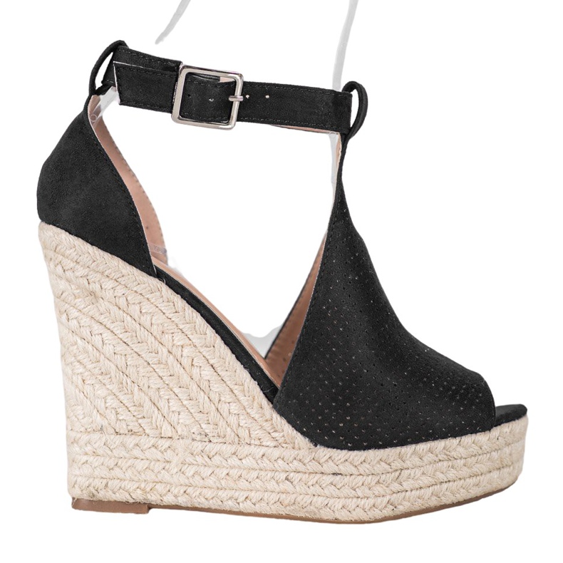 SHELOVET Sandali con zeppa traforati nero