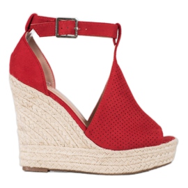 SHELOVET Sandali con zeppa traforati rosso