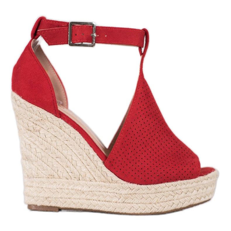 SHELOVET Sandali con zeppa traforati rosso