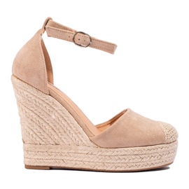SHELOVET Eleganti espadrillas con zeppa beige