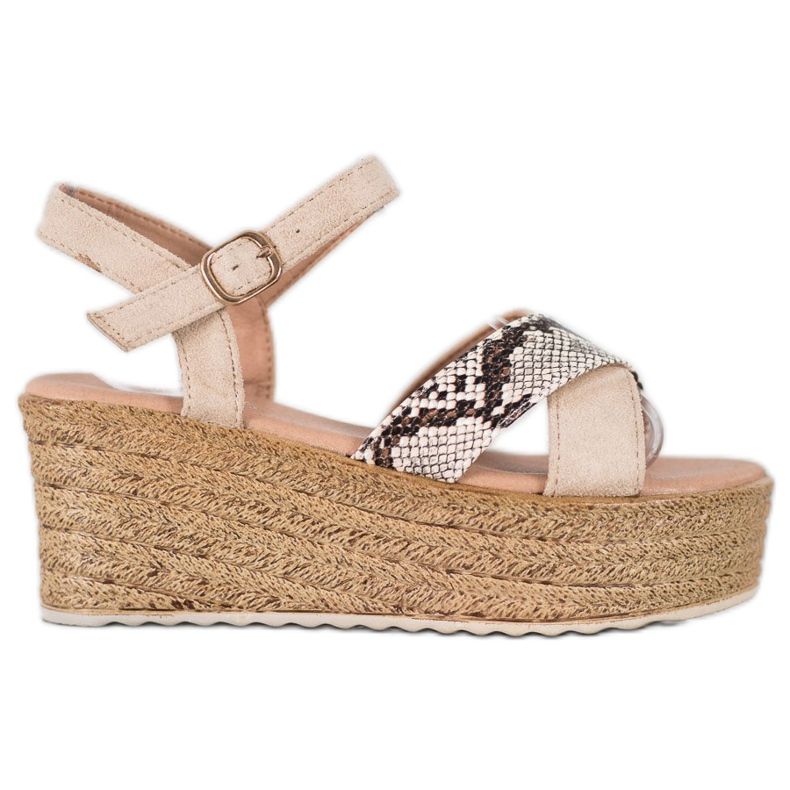 SHELOVET Sandali con zeppa Stampa serpente beige