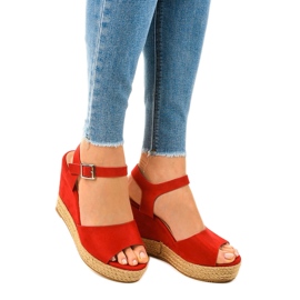 Sandali rossi con zeppa espadrillas 9R195 rosso