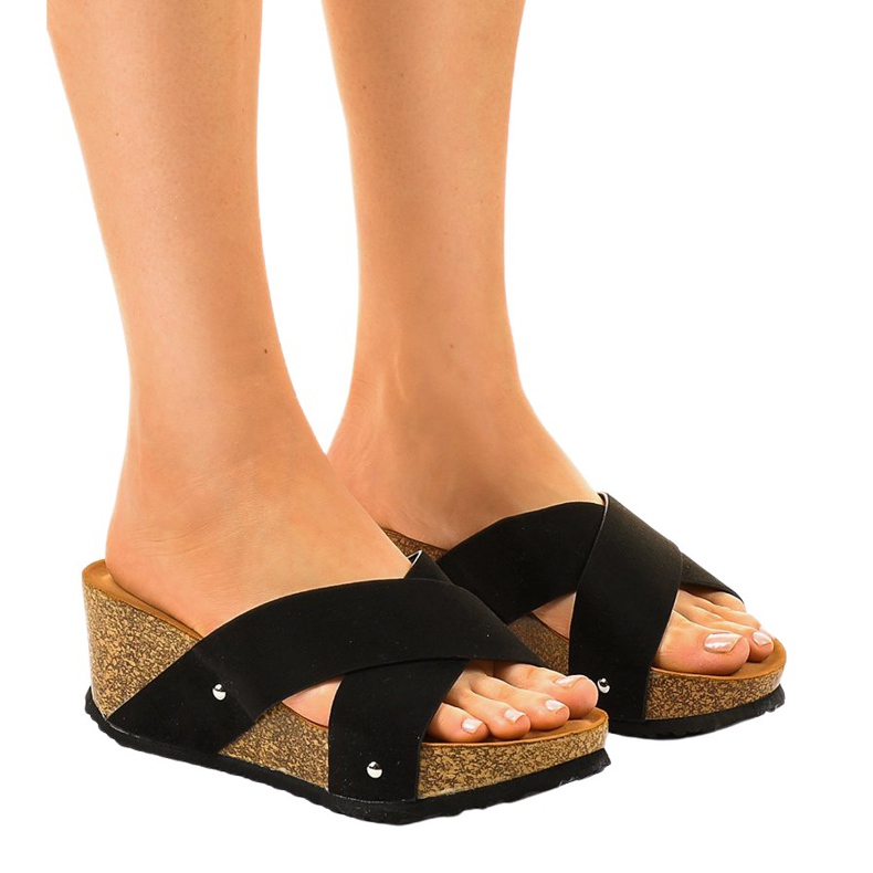 Pantofole nere GU53 sulla zeppa nero