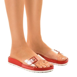 Pantofole rosse trasparenti con fibbia SE-9606 incolore rosso