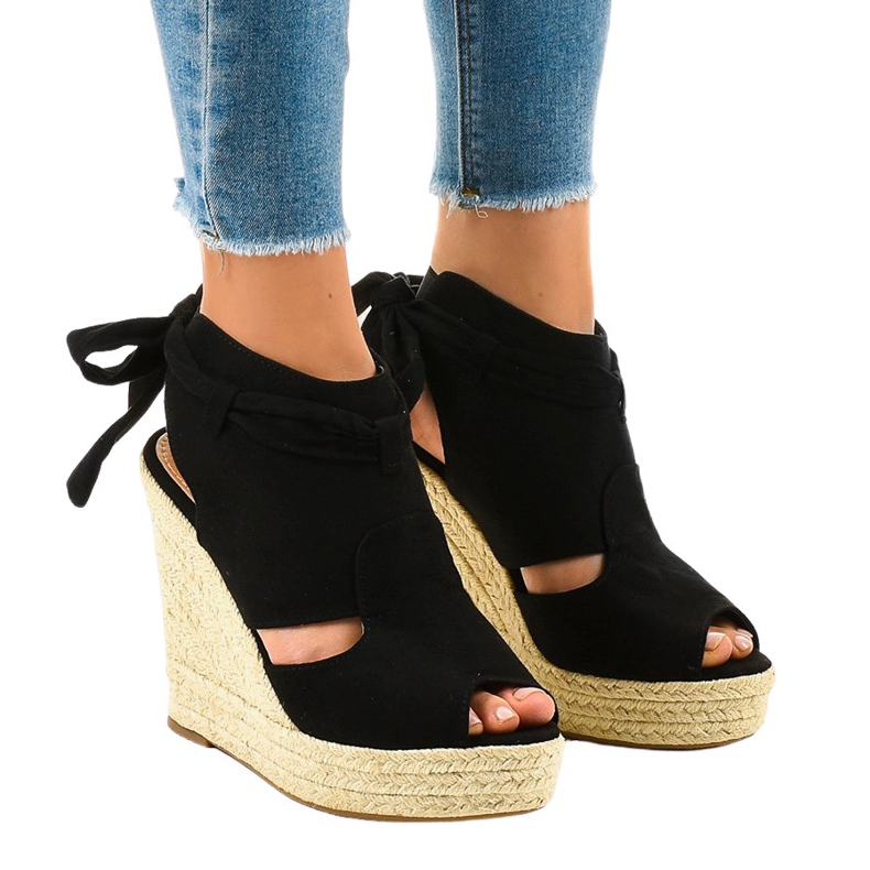 Sandali con zeppa espadrillas nere 77-20 nero